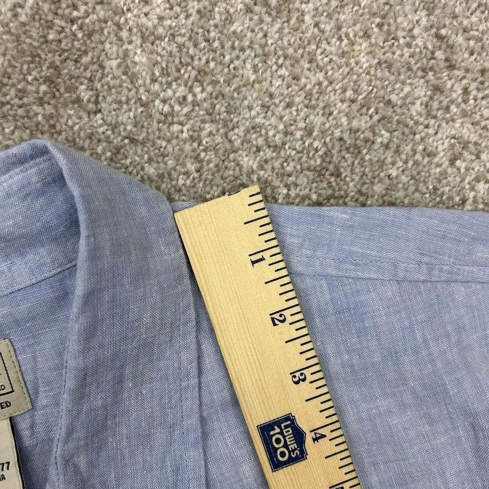 L.L Bean 100%‎ Linen Men's Size XL Blue Slightly Fitted Short Sleeve Shirt - Picture 4 of 8